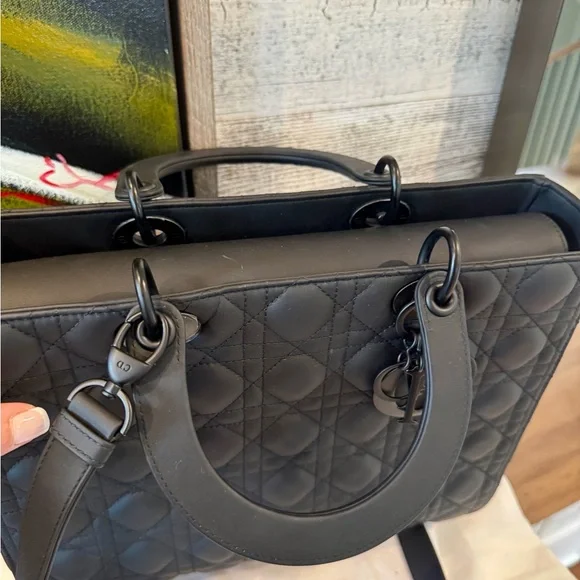 Christian Dior Ultra Matte Lady Dior Bag Cannage Quilt Calfskin Large Black - Picture 11 of 15